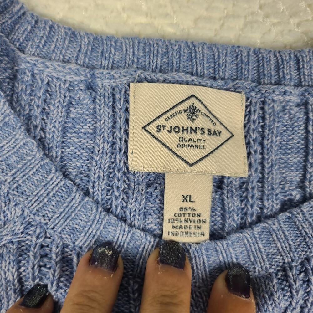St. John's Bay Blue Cotton Blend Cable Knit Fisherman Sweater Women's XL - Picture 6 of 10
